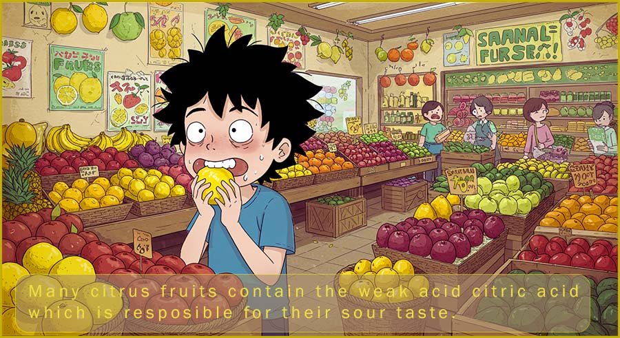 Citrus fruits contain citric acid which is responsible for their sour taste..